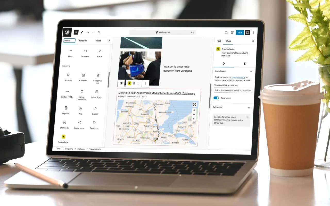 Laptop met TraumaRadar WordPress plugin