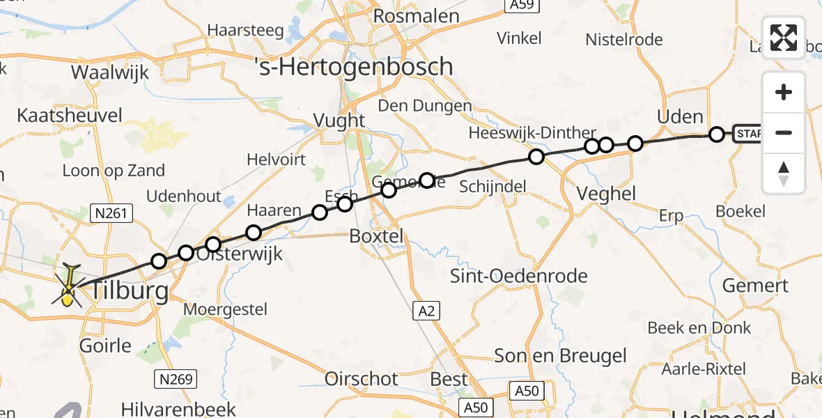 Routekaart van de vlucht: Lifeliner 3 naar Tilburg