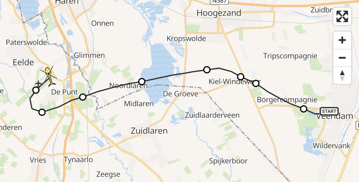 Routekaart van de vlucht: Lifeliner 4 naar Eelde