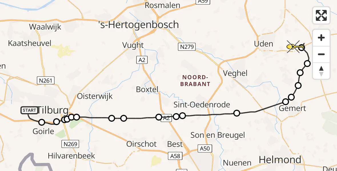 Routekaart van de vlucht: Lifeliner 3 naar Volkel