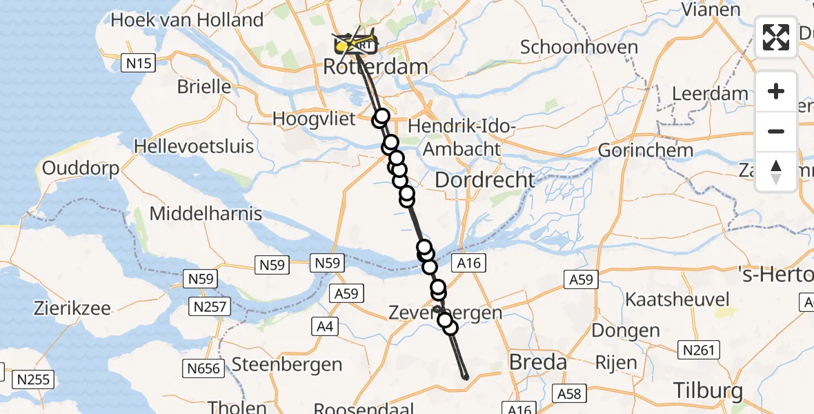 Routekaart van de vlucht: Lifeliner 2 naar Rotterdam