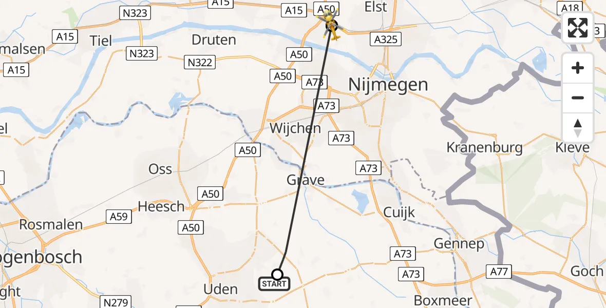 Vluchtroute Traumahelikopter vanuit Volkel