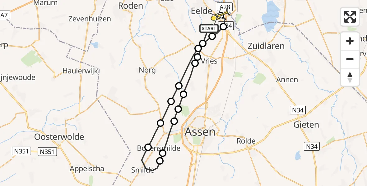 Routekaart van de vlucht: Lifeliner 4 naar Eelde