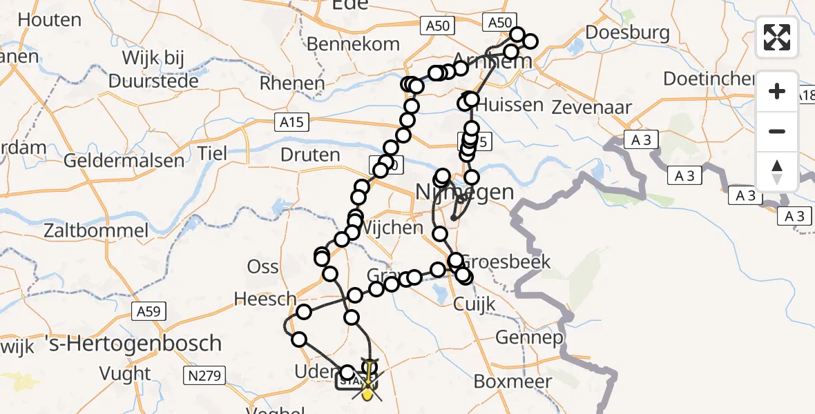 Routekaart van de vlucht: Politieheli naar Volkel