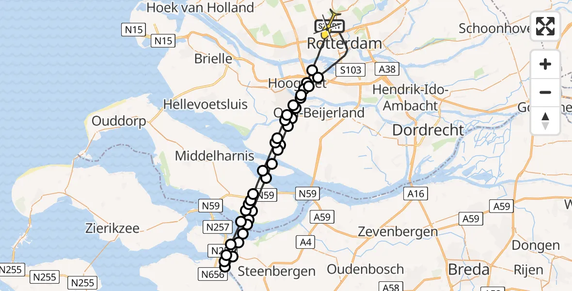 Routekaart van de vlucht: Lifeliner 2 naar Rotterdam