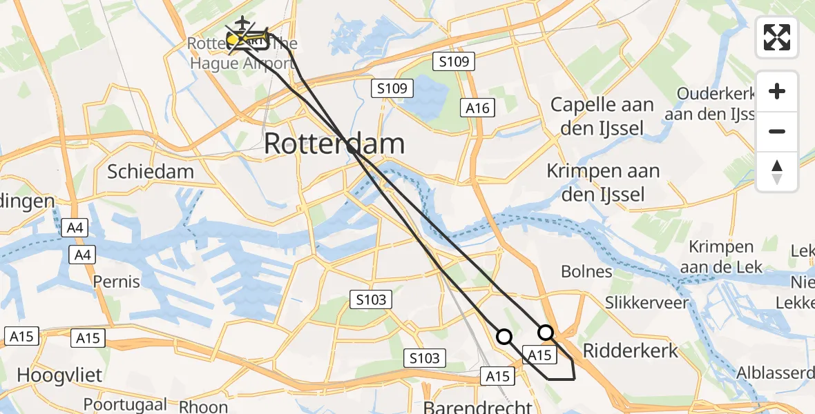 Routekaart van de vlucht: Lifeliner 2 naar Rotterdam