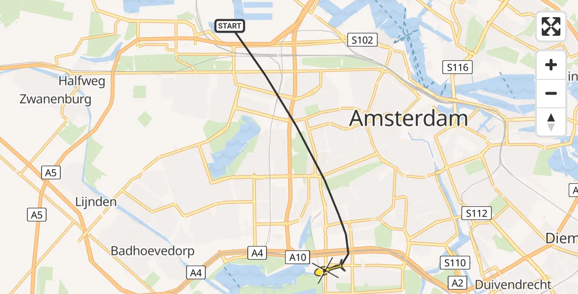 Routekaart van de vlucht: Lifeliner 1 naar Amsterdam