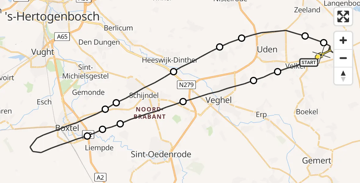 Routekaart van de vlucht: Lifeliner 3 naar Volkel