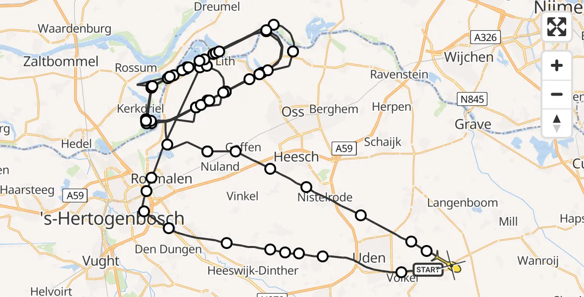 Routekaart van de vlucht: Politieheli naar Volkel