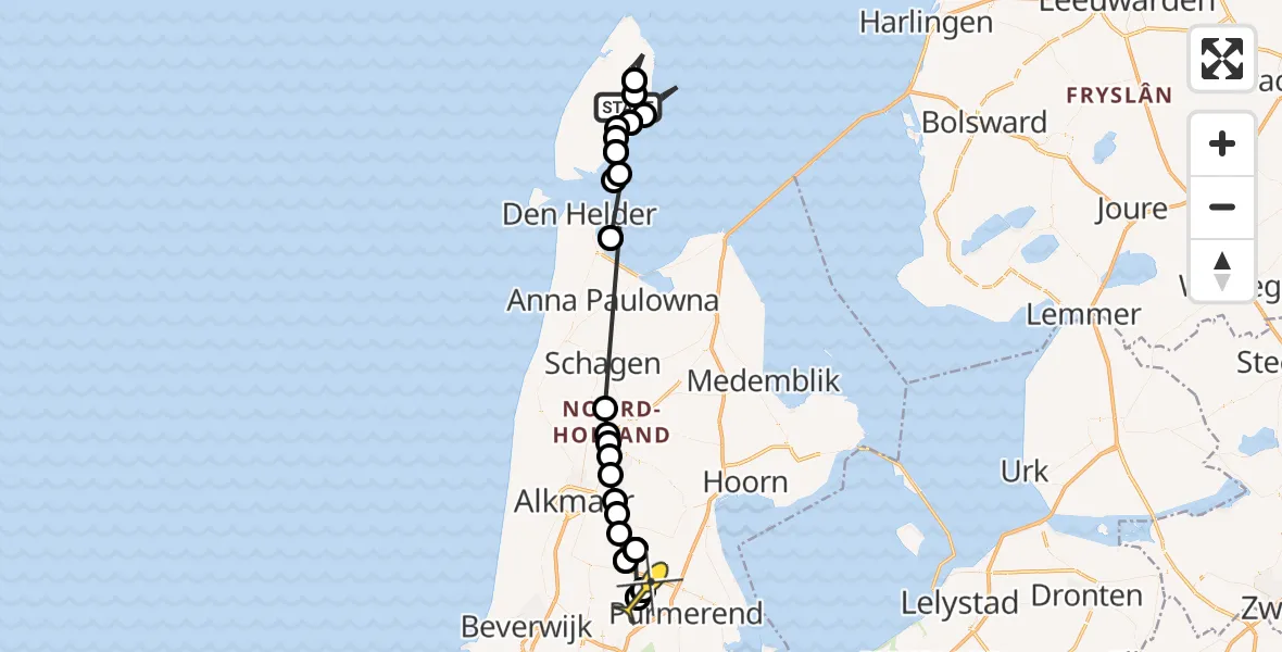 Routekaart van de vlucht: Politieheli naar Zuidoostbeemster