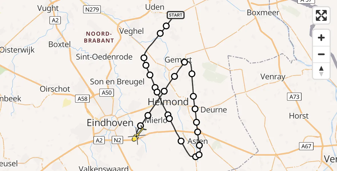 Routekaart van de vlucht: Lifeliner 3 naar Geldrop