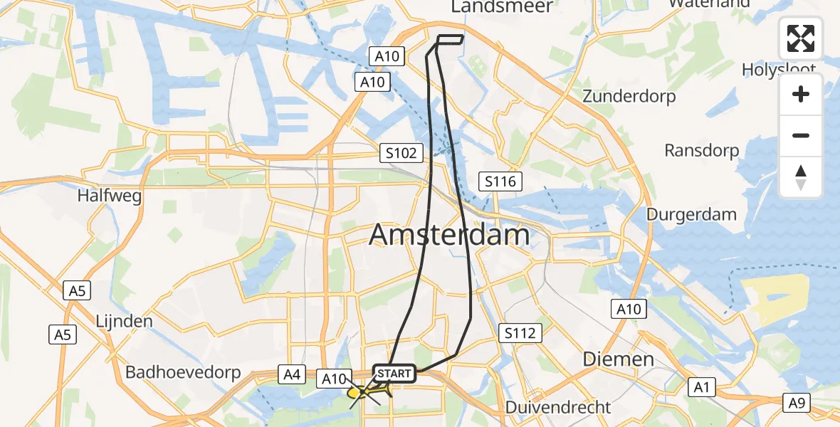 Routekaart van de vlucht: Lifeliner 1 naar Amsterdam