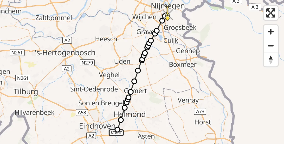 Routekaart van de vlucht: Lifeliner 3 naar Nijmegen