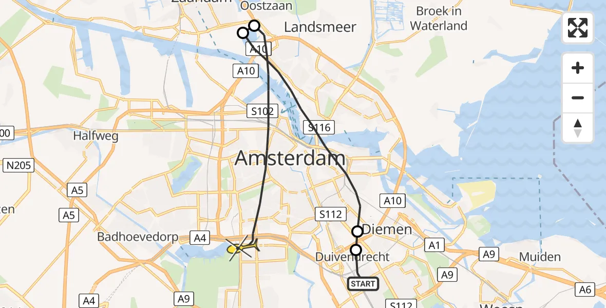 Routekaart van de vlucht: Lifeliner 1 naar Amsterdam