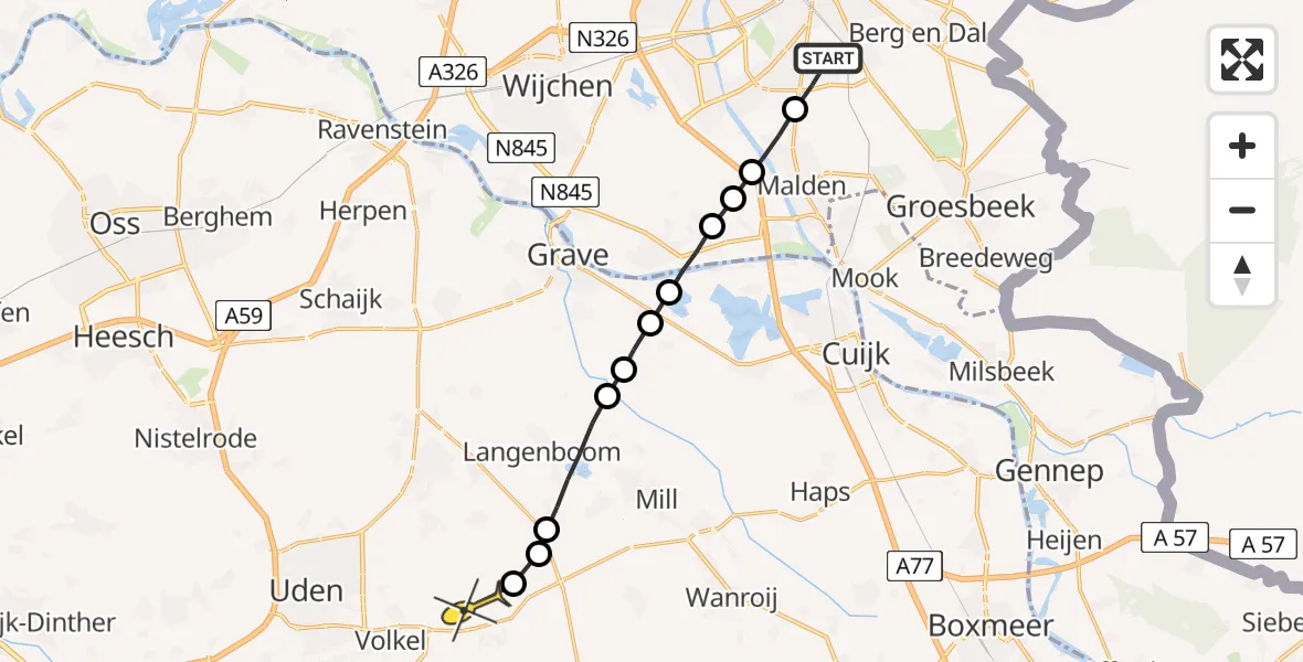 Routekaart van de vlucht: Lifeliner 3 naar Volkel