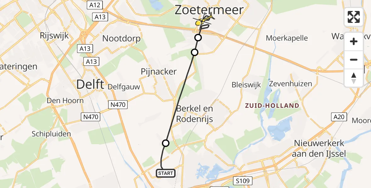 Routekaart van de vlucht: Lifeliner 2 naar Zoetermeer