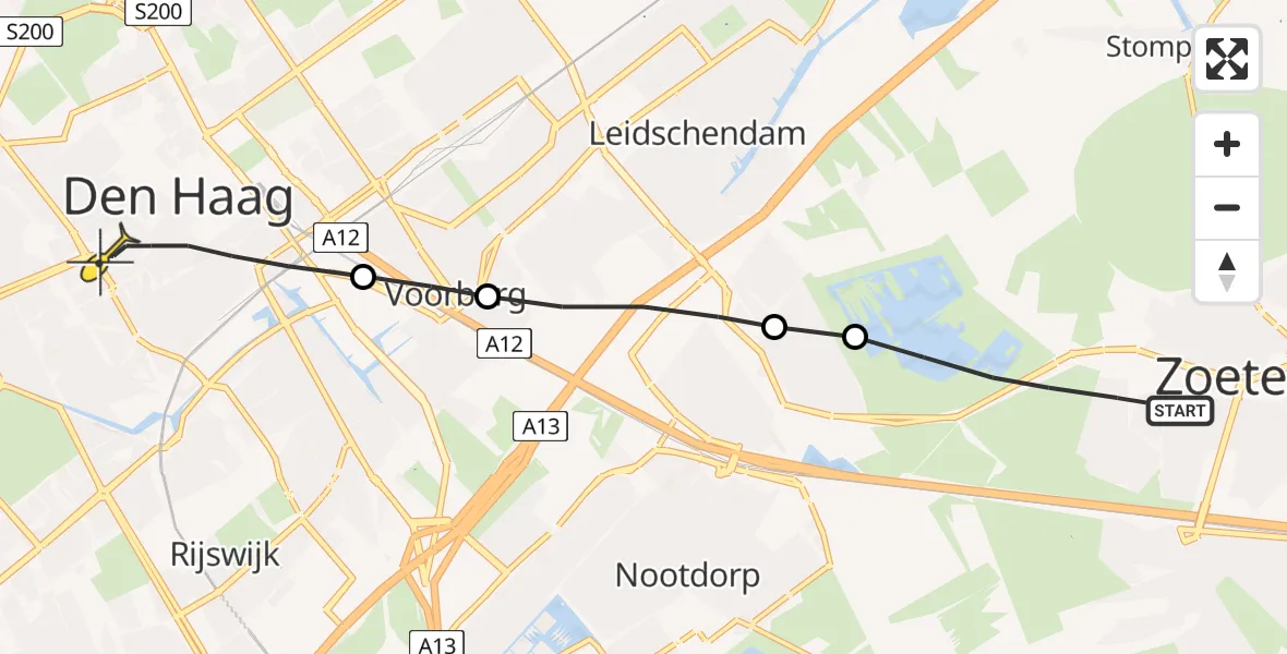 Routekaart van de vlucht: Lifeliner 2 naar Den Haag