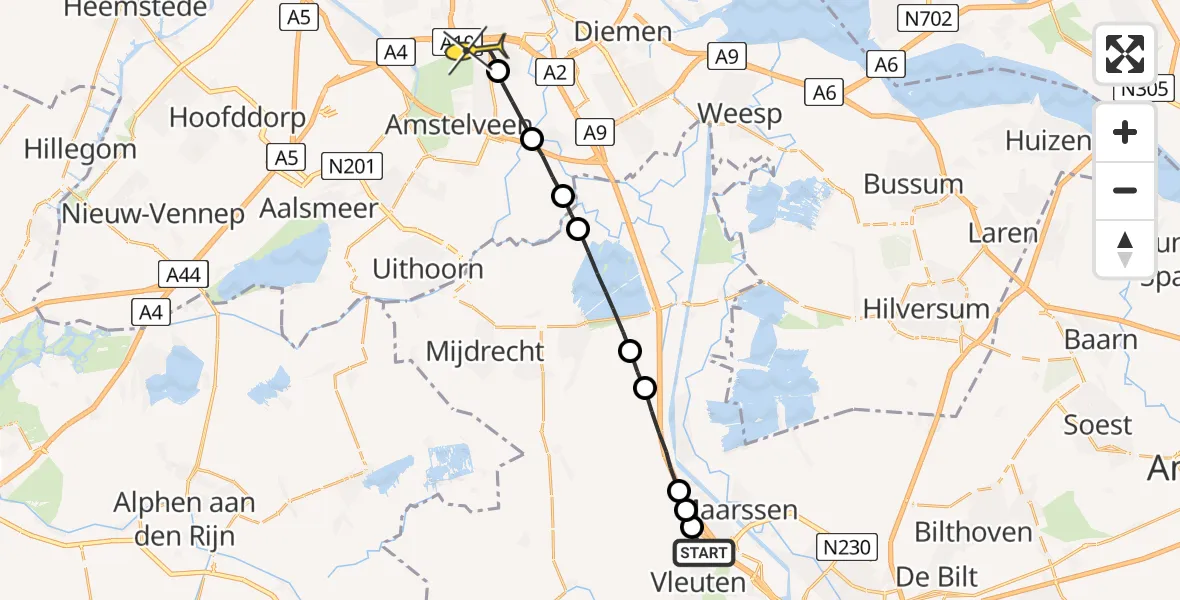 Routekaart van de vlucht: Lifeliner 1 naar Amsterdam