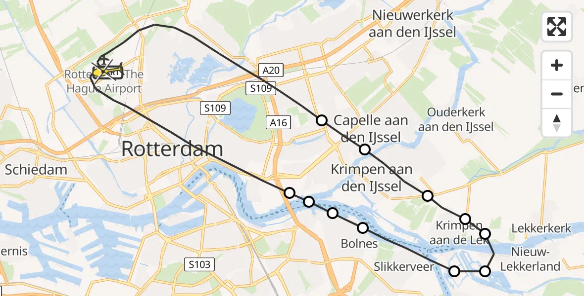 Routekaart van de vlucht: Lifeliner 2 naar Rotterdam