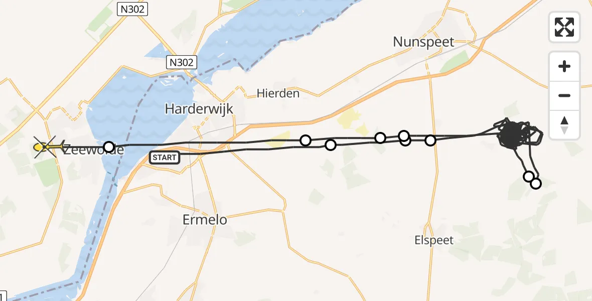 Routekaart van de vlucht: Politieheli naar Zeewolde