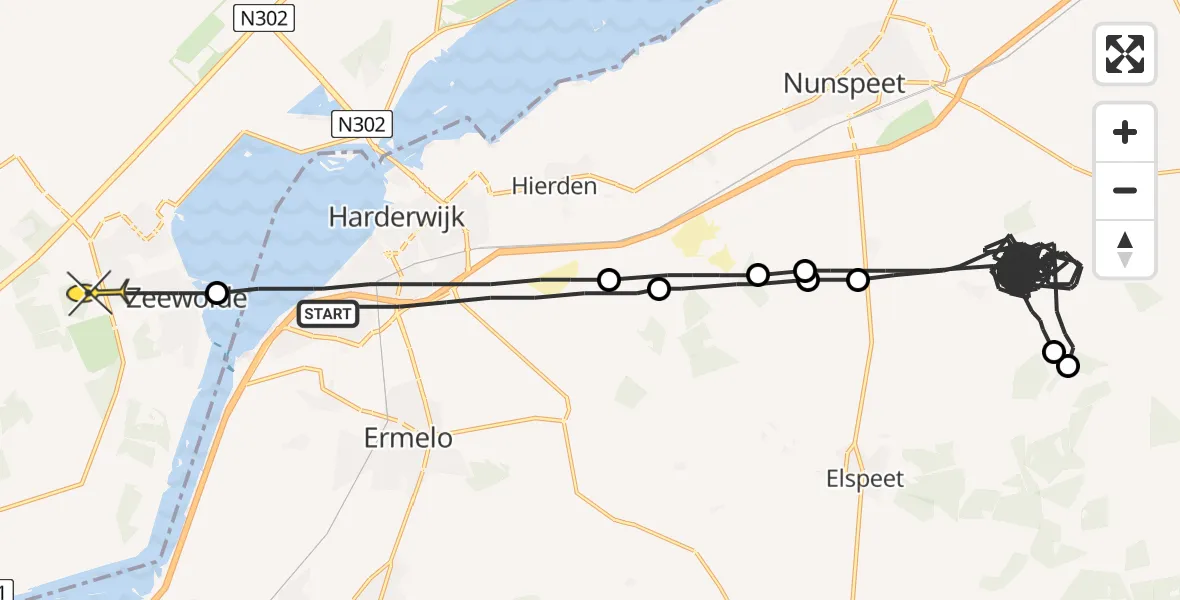 Routekaart van de vlucht: Politiehelikopter naar Zeewolde