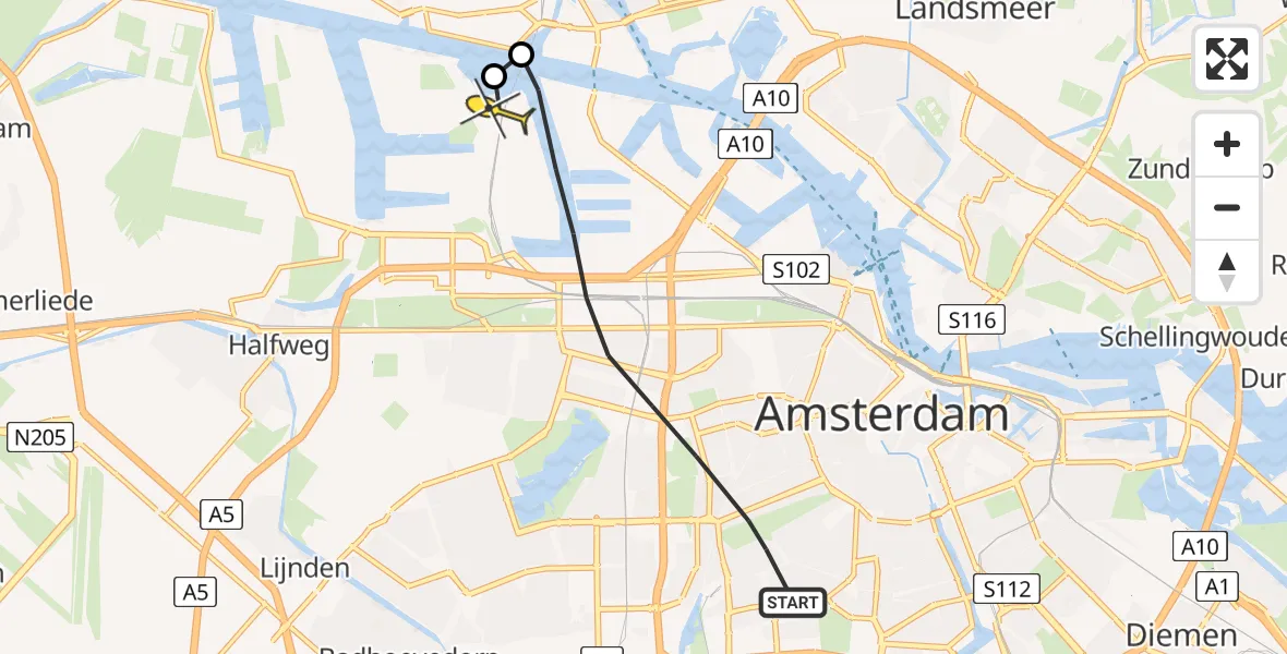 Routekaart van de vlucht: Lifeliner 1 naar Amsterdam