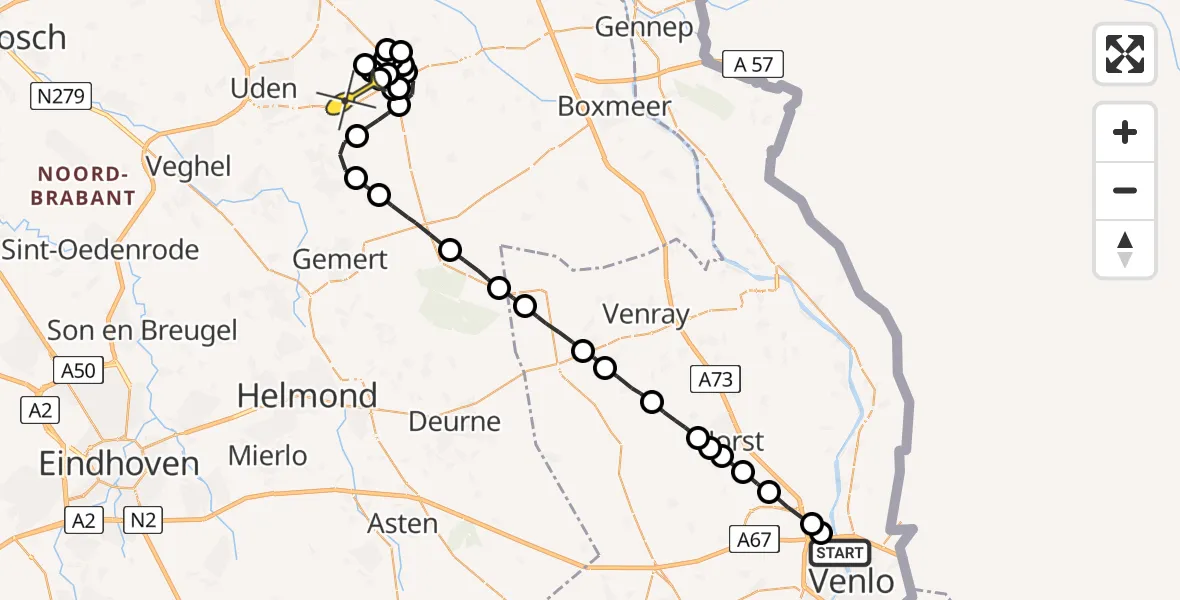 Routekaart van de vlucht: Lifeliner 3 naar Volkel