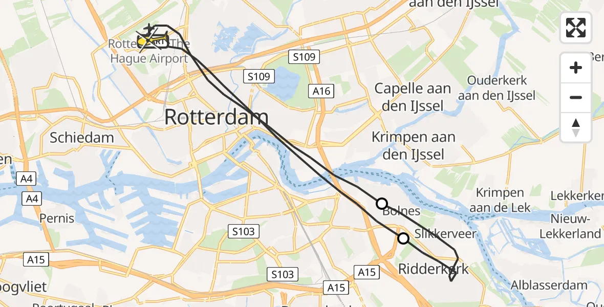 Routekaart van de vlucht: Lifeliner 2 naar Rotterdam