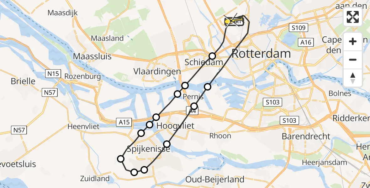 Routekaart van de vlucht: Lifeliner 2 naar Rotterdam