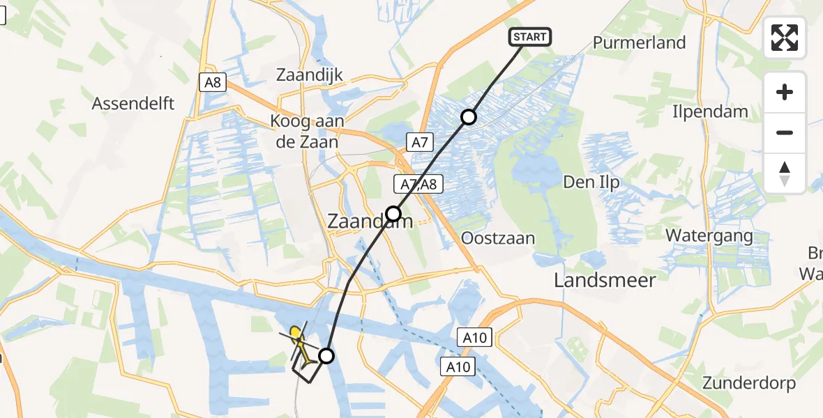 Routekaart van de vlucht: Lifeliner 1 naar Amsterdam