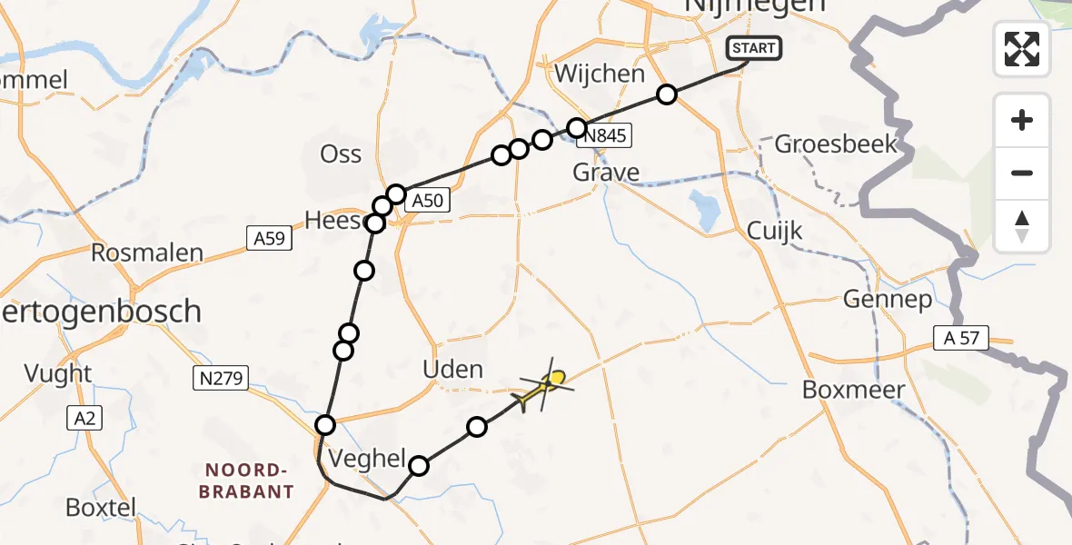 Routekaart van de vlucht: Lifeliner 3 naar Volkel