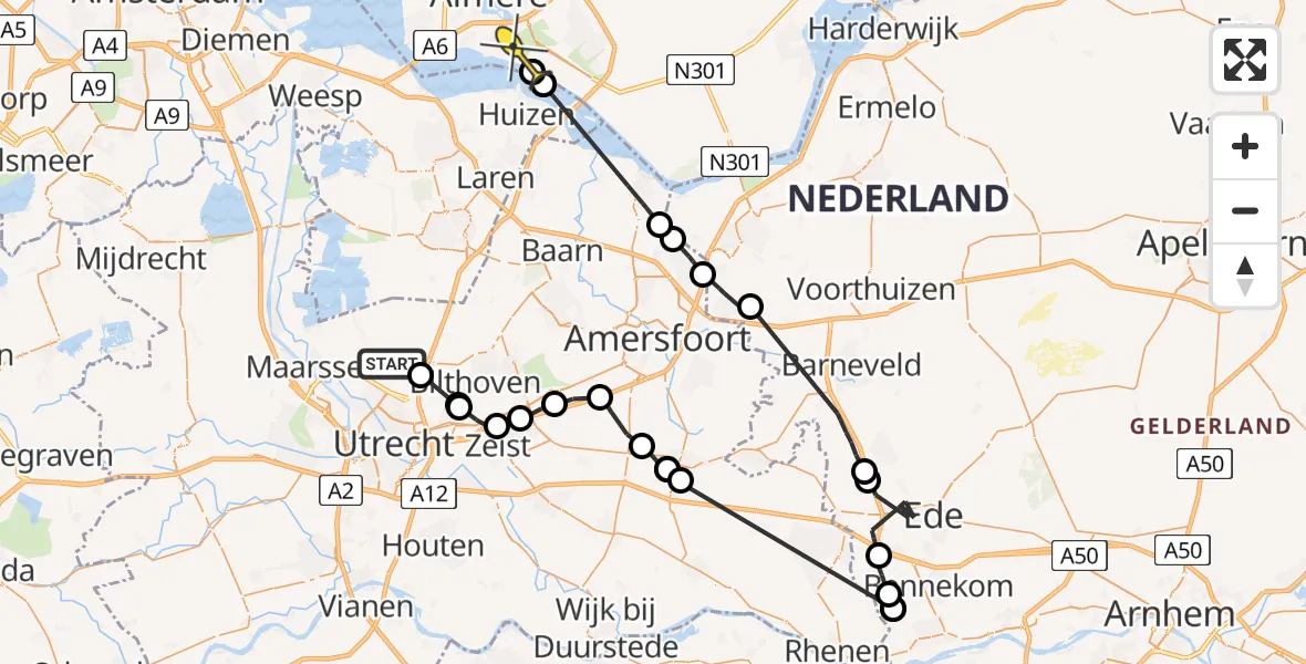 Routekaart van de vlucht: Politiehelikopter naar Almere