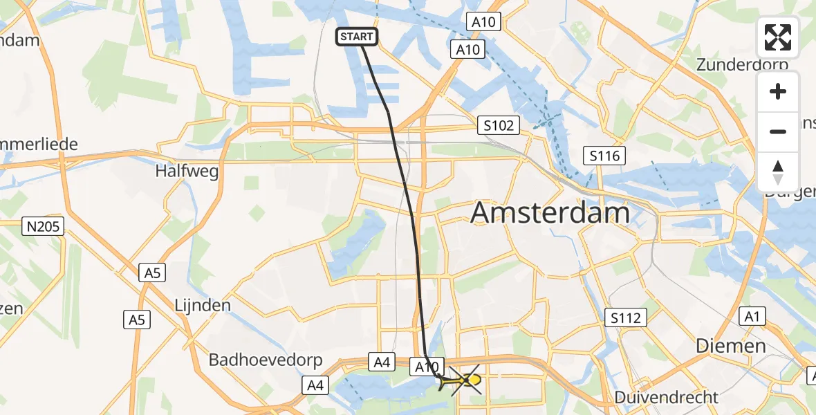 Routekaart van de vlucht: Lifeliner 1 naar Amsterdam