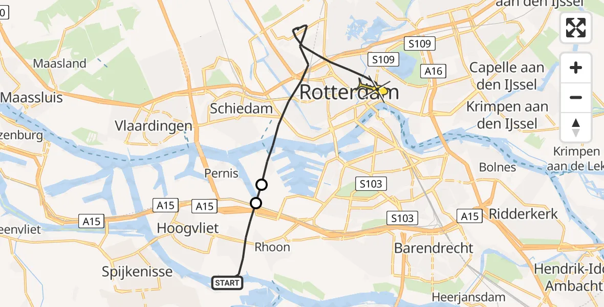 Routekaart van de vlucht: Lifeliner 2 naar Rotterdam