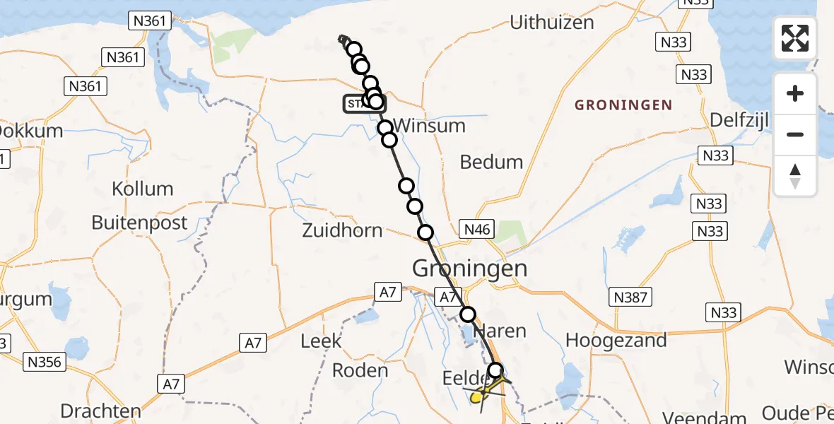 Routekaart van de vlucht: Lifeliner 4 naar Eelde