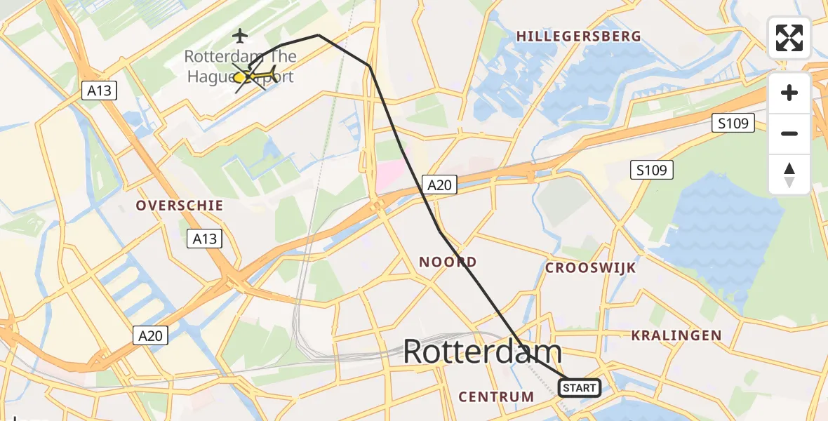 Routekaart van de vlucht: Lifeliner 2 naar Rotterdam