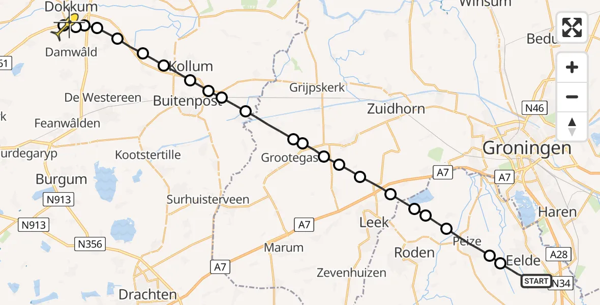 Routekaart van de vlucht: Lifeliner 4 naar Dokkum