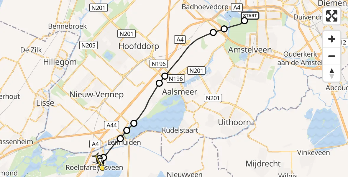 Routekaart van de vlucht: Lifeliner 1 naar Roelofarendsveen