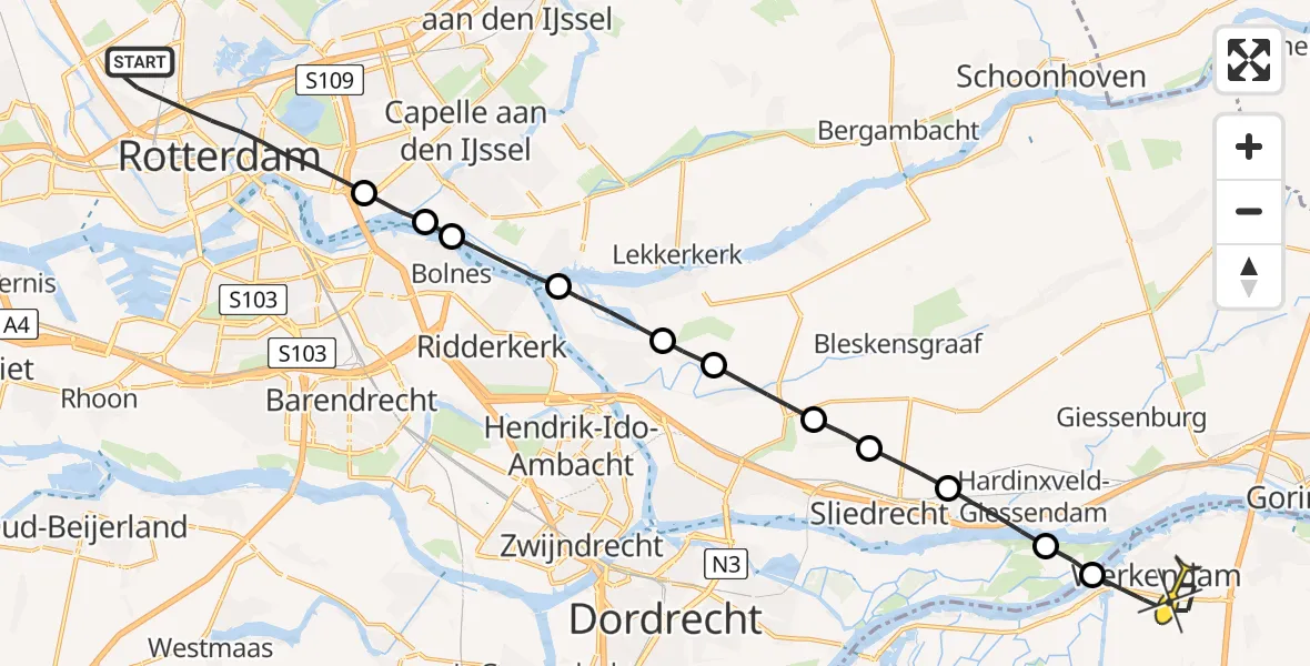 Routekaart van de vlucht: Lifeliner 2 naar Werkendam