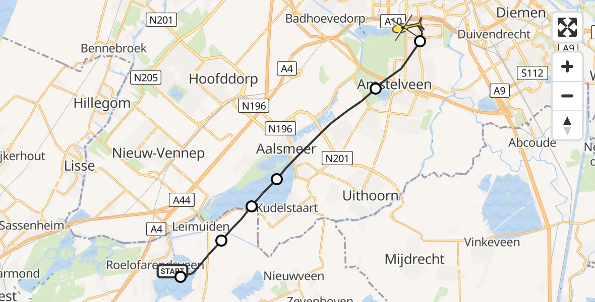 Routekaart van de vlucht: Lifeliner 1 naar Amsterdam