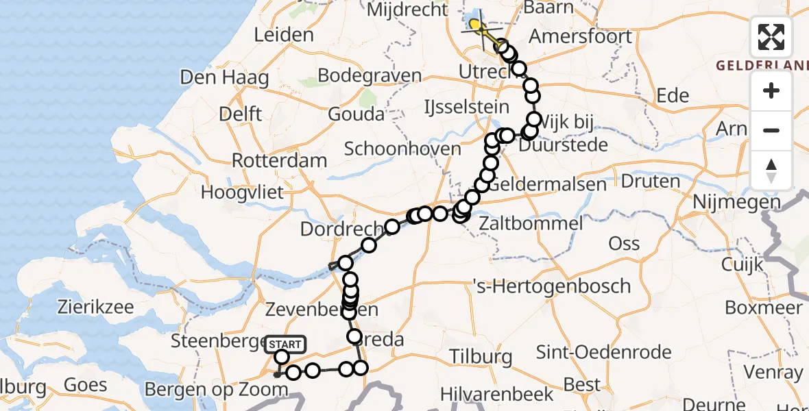 Routekaart van de vlucht: Politieheli naar Westbroek