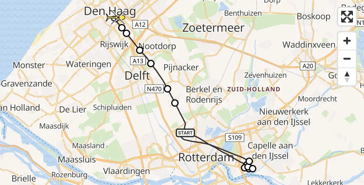 Routekaart van de vlucht: Lifeliner 2 naar Den Haag