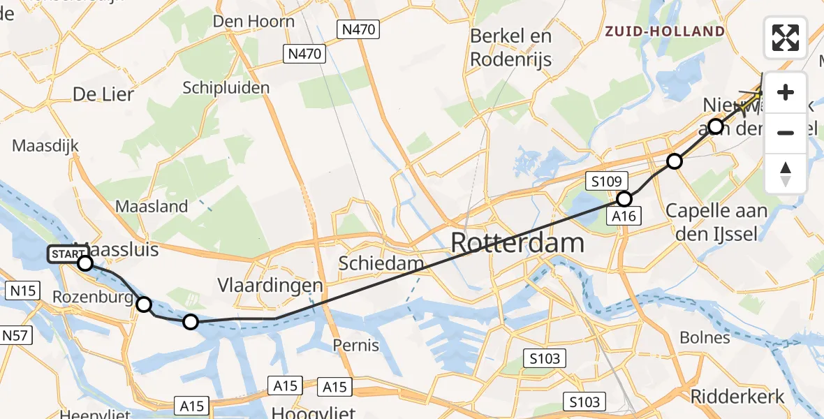 Routekaart van de vlucht: Politiehelikopter naar Nieuwerkerk aan den IJssel