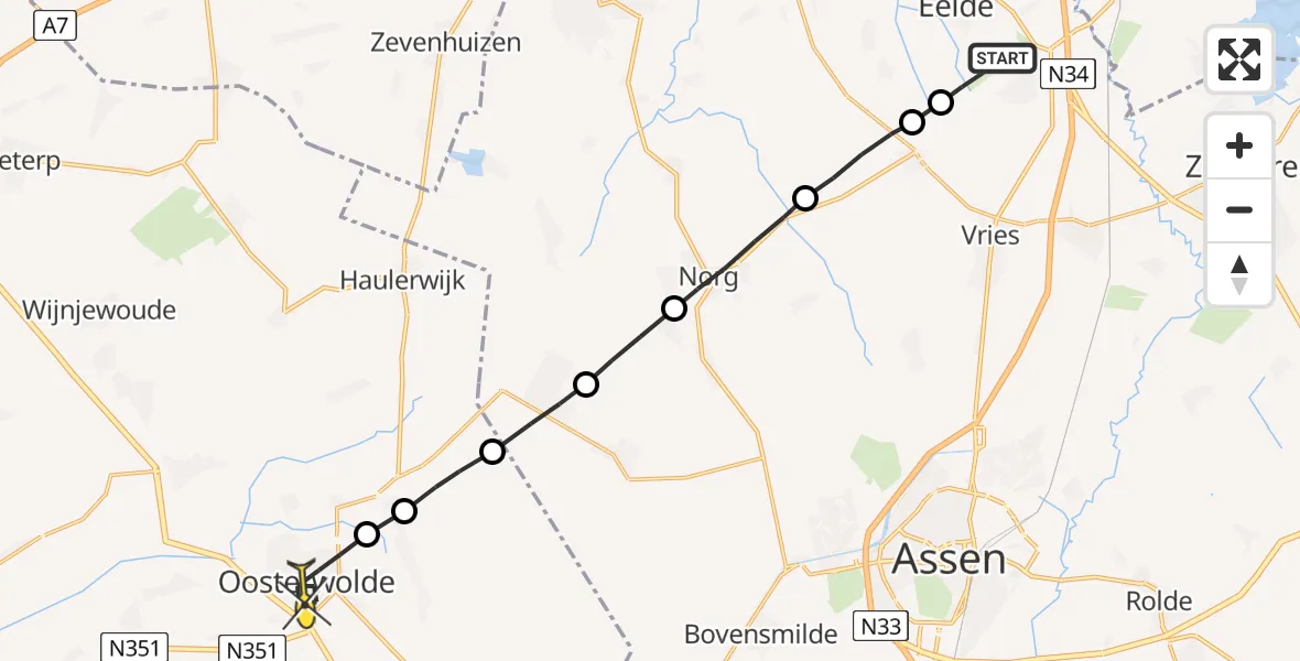 Routekaart van de vlucht: Lifeliner 4 naar Oosterwolde