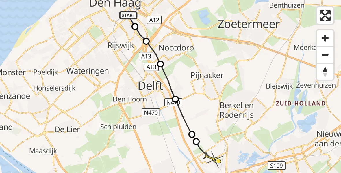 Routekaart van de vlucht: Lifeliner 2 naar Rotterdam