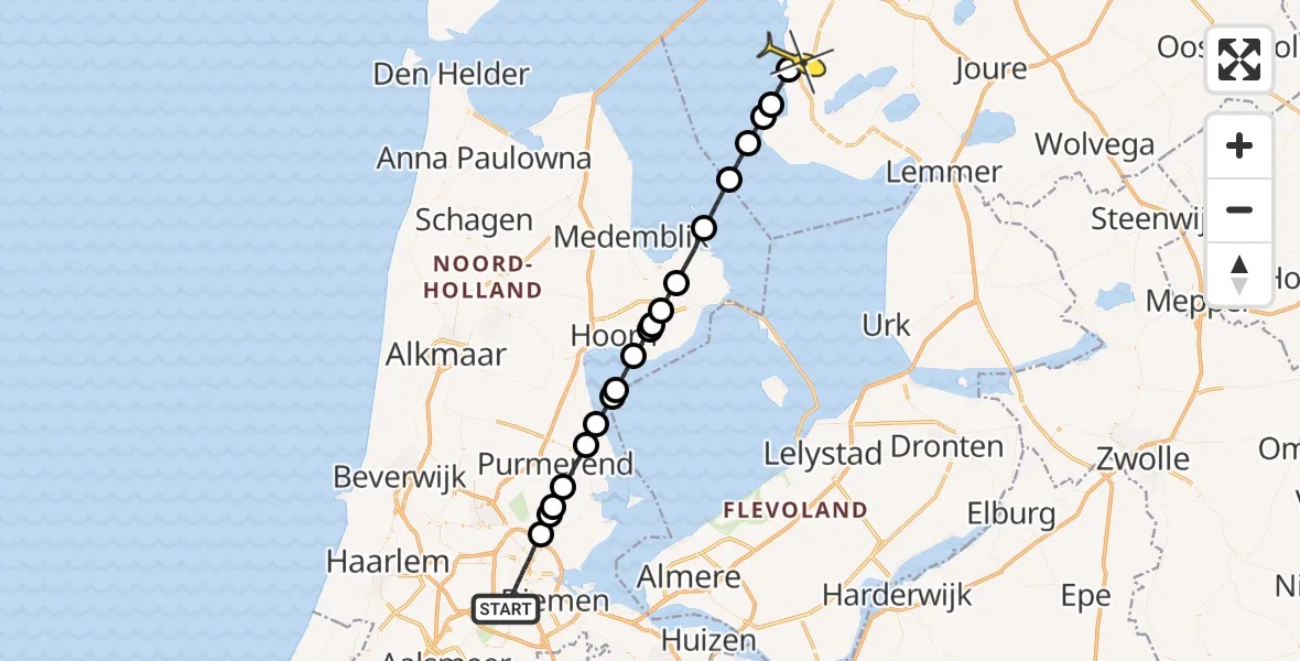 Routekaart van de vlucht: Lifeliner 1 naar Workum