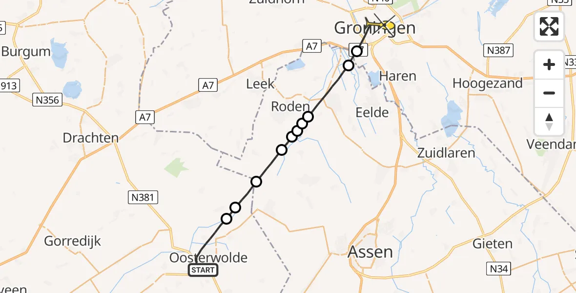Routekaart van de vlucht: Lifeliner 4 naar Groningen