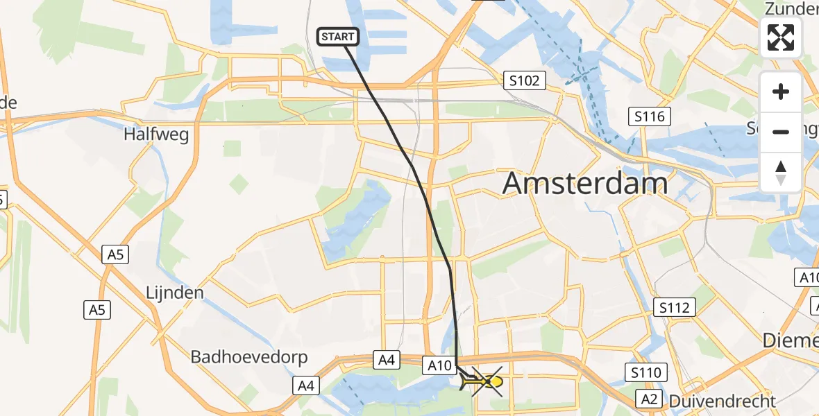 Routekaart van de vlucht: Lifeliner 1 naar Amsterdam