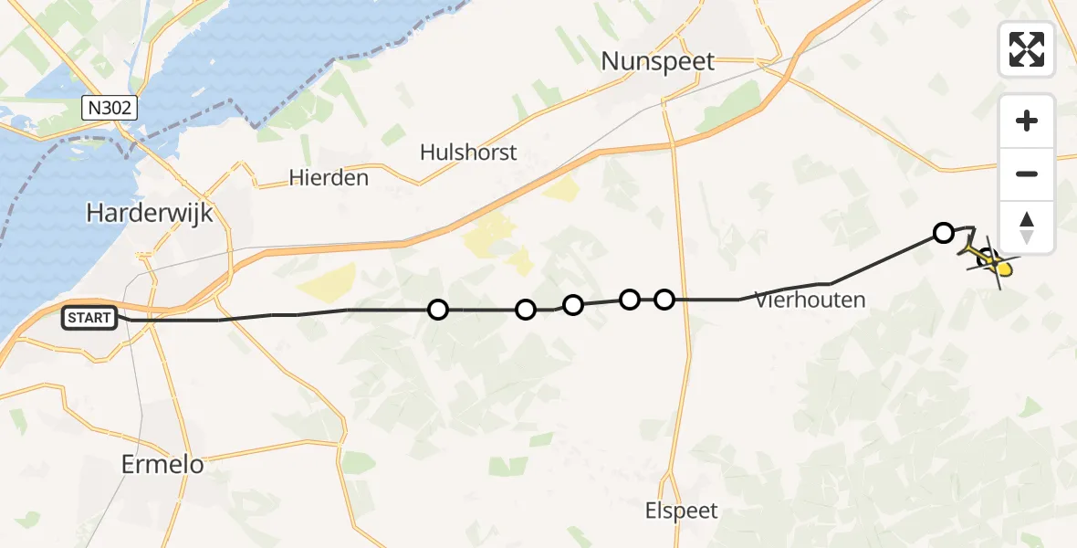 Routekaart van de vlucht: Politieheli naar Emst