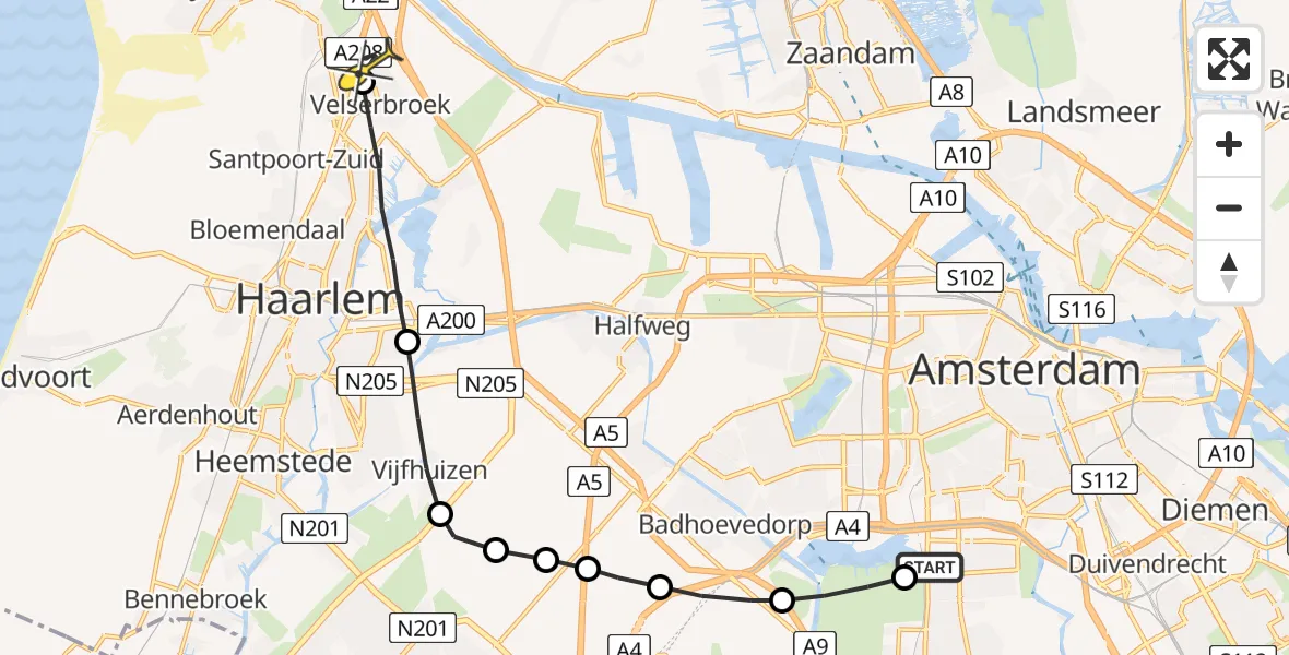 Routekaart van de vlucht: Lifeliner 1 naar Velserbroek